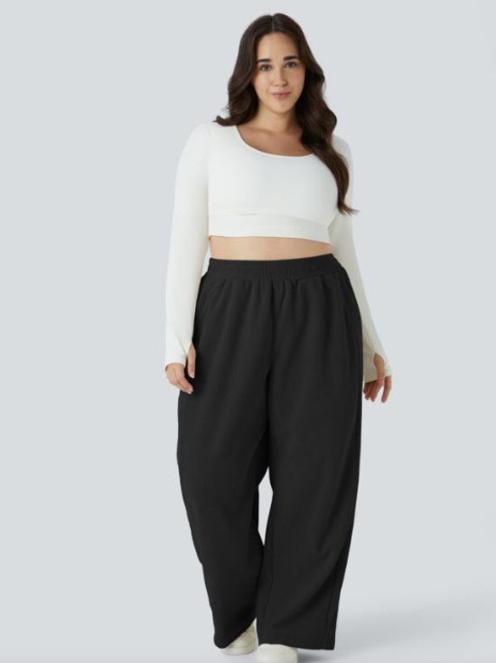 HALARA Pants - HALARA Wide Leg Corduroy Pants in Black